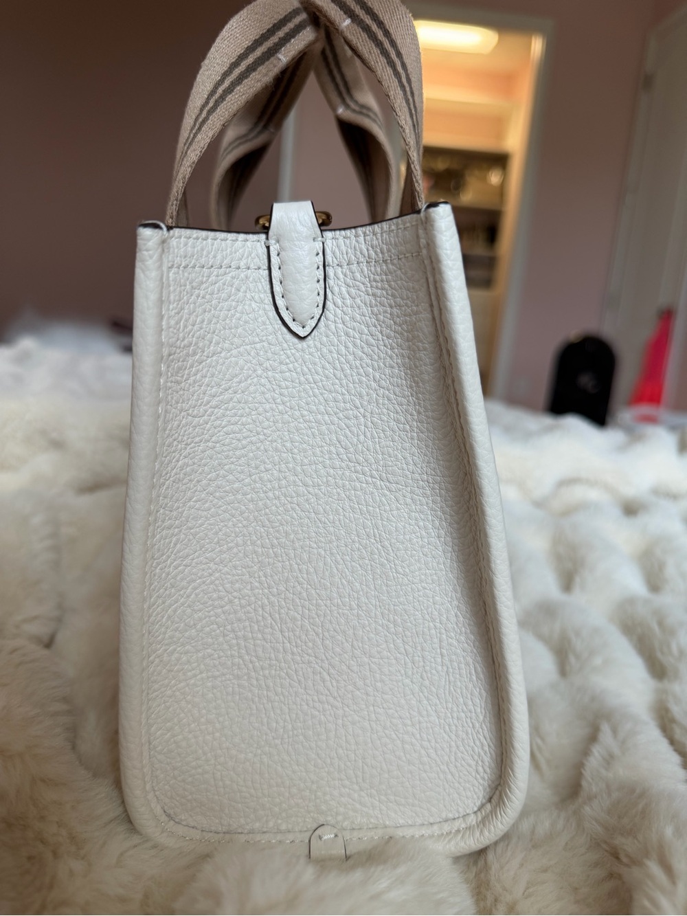 Coach Smith Tote 24 Chalk Pebbled Leather Crossbody CZ414 Ivory Brown Strap - Picture 4 of 9